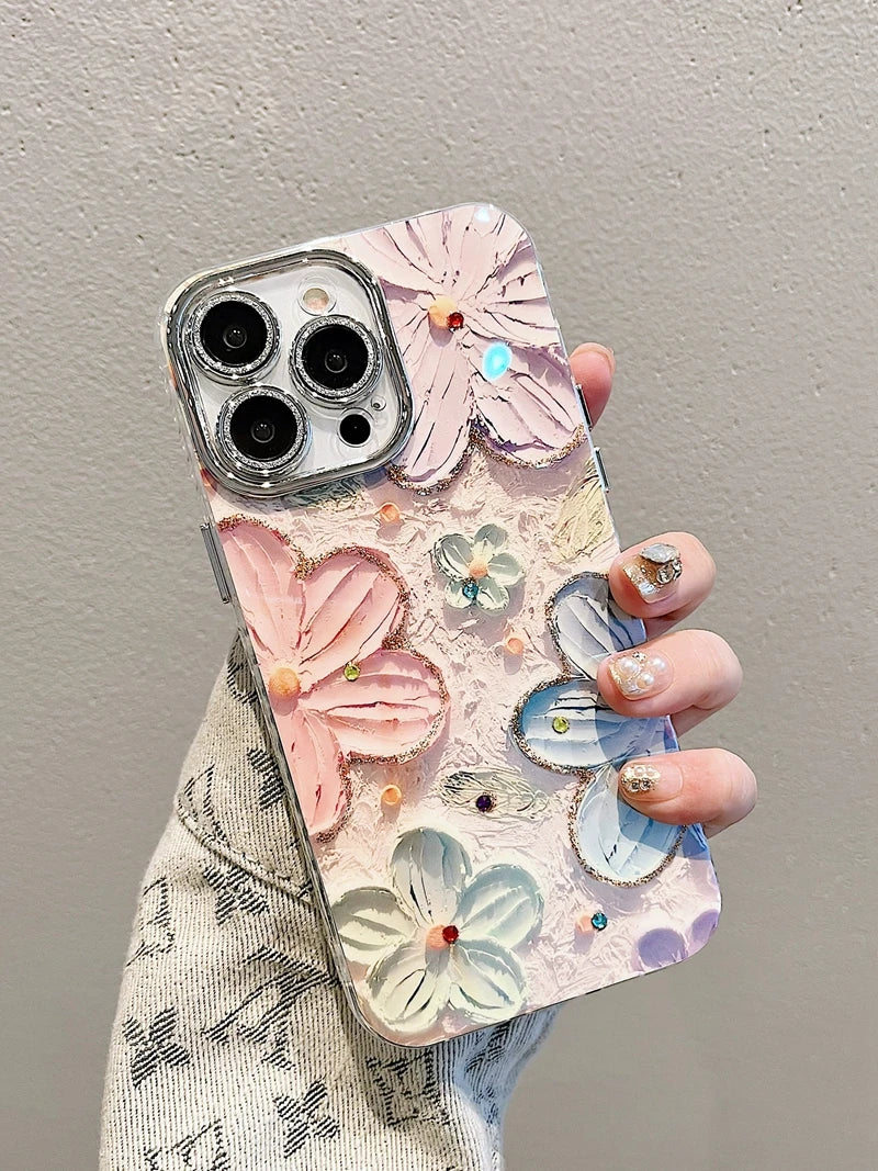 Flower Glitter Phone Case For iPhone 11 12 13 14 15 Pro Max Shockproof Bumper Cover