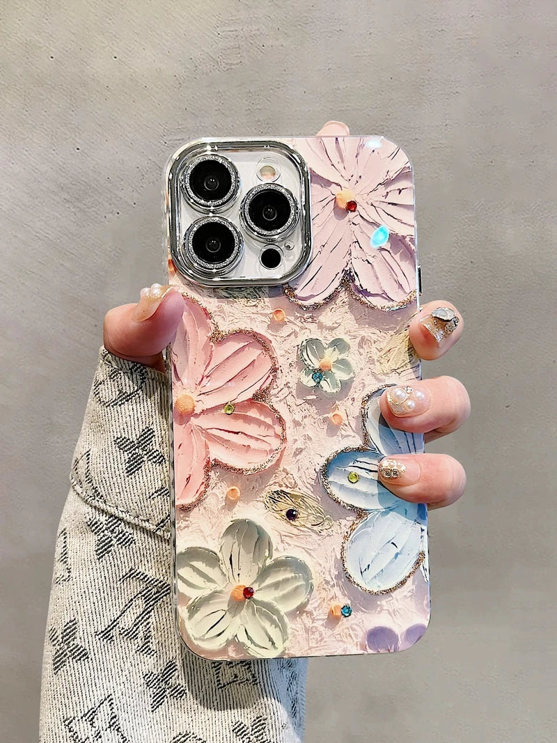 Flower Glitter Phone Case For iPhone 11 12 13 14 15 Pro Max Shockproof Bumper Cover