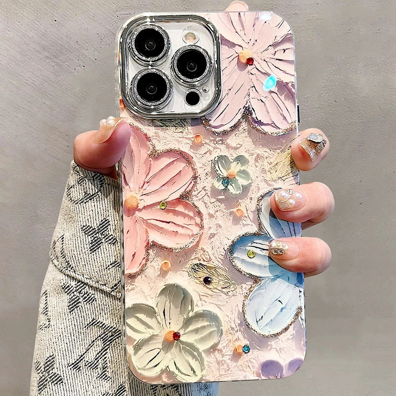 Flower Glitter Phone Case For iPhone 11 12 13 14 15 Pro Max Shockproof Bumper Cover